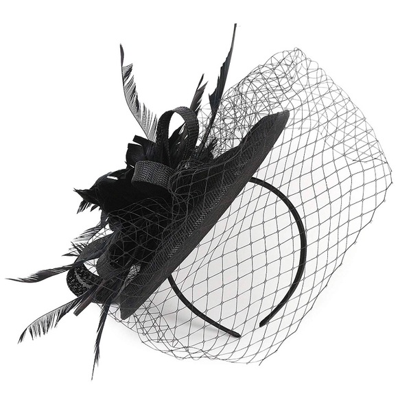 Hat Veil Feather Fascinator Hair Clip Headband - Picture 5 of 16